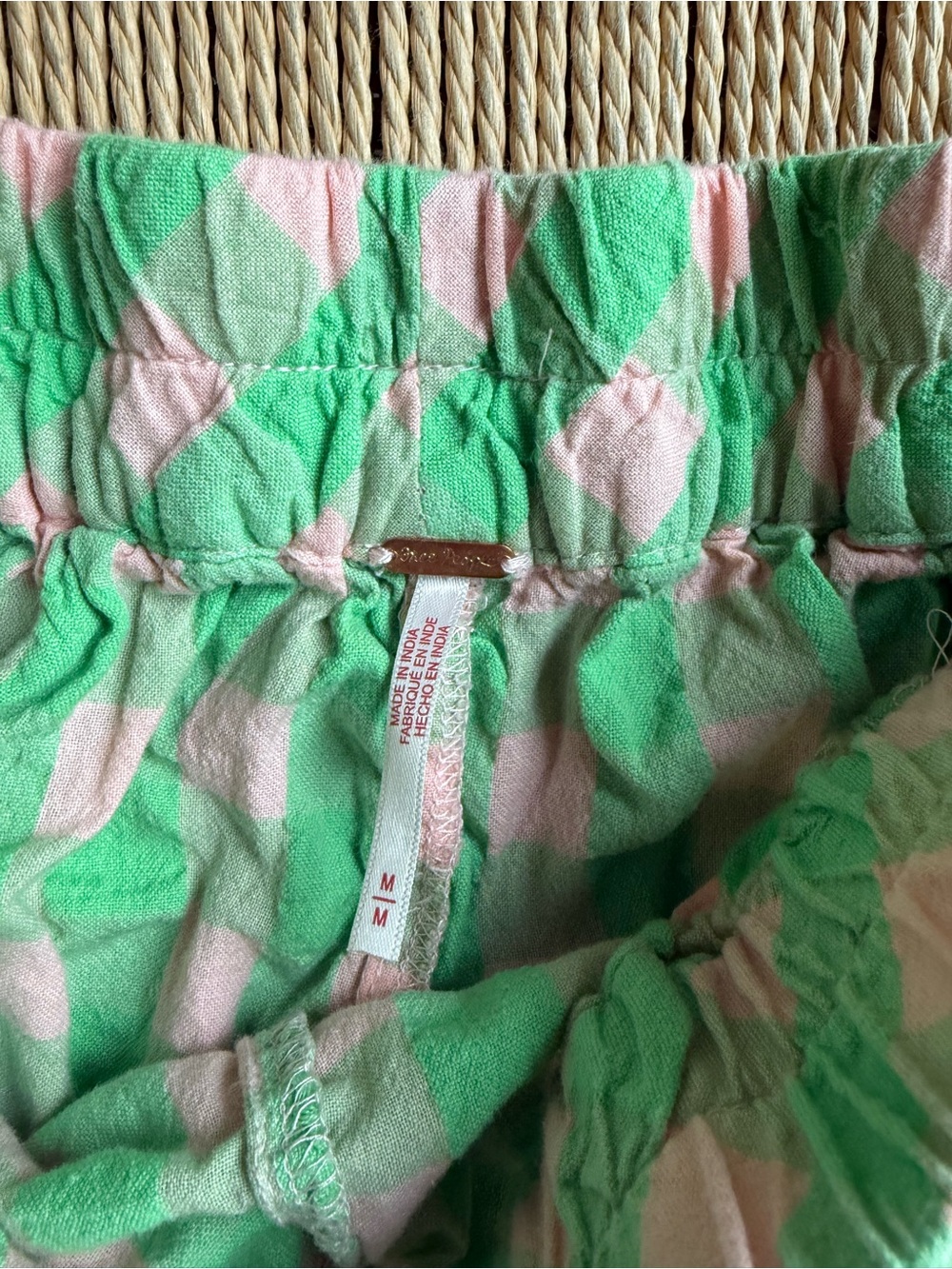 Free People Green and Cream Gingham High-Waist Shorts - Picture 4 of 4